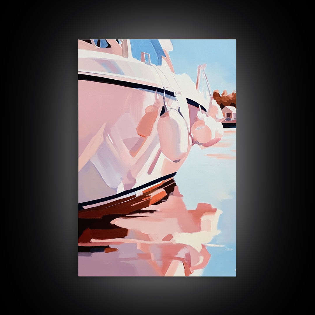 Coastal, Boat, Reflection, Nautical, Framed Canvas Print, Modern Wall Art, Minimalist Decor, Ocean Wall Art, Living Room Artwork, Beach Aesthetic