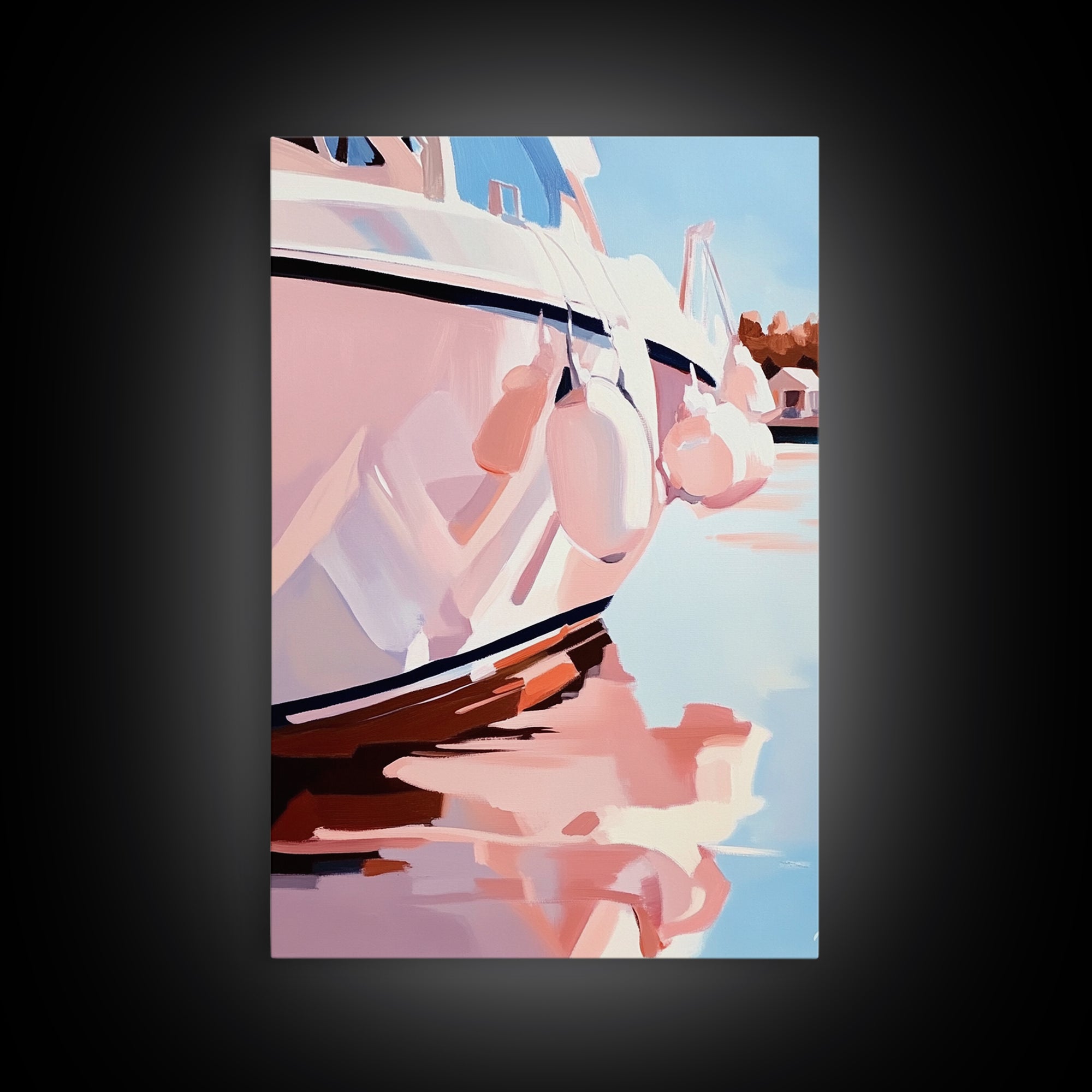 Coastal, Boat, Reflection, Nautical, Framed Canvas Print, Modern Wall Art, Minimalist Decor, Ocean Wall Art, Living Room Artwork, Beach Aesthetic