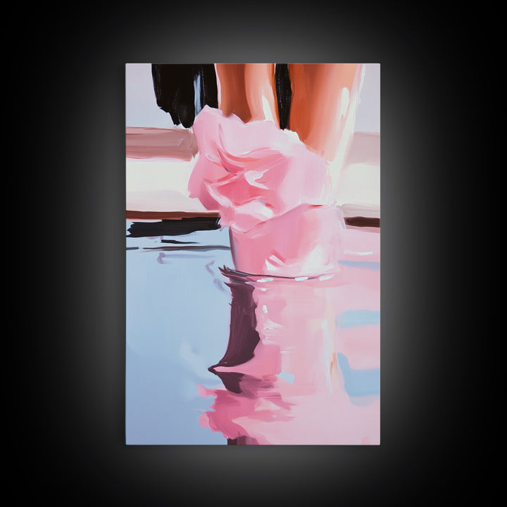 Romantic, Water, Reflection, Feminine, Framed Canvas Print, Elegant Minimalist Artwork, Soft Aesthetic Home Decor, Bedroom Wall Art, Fashion Art
