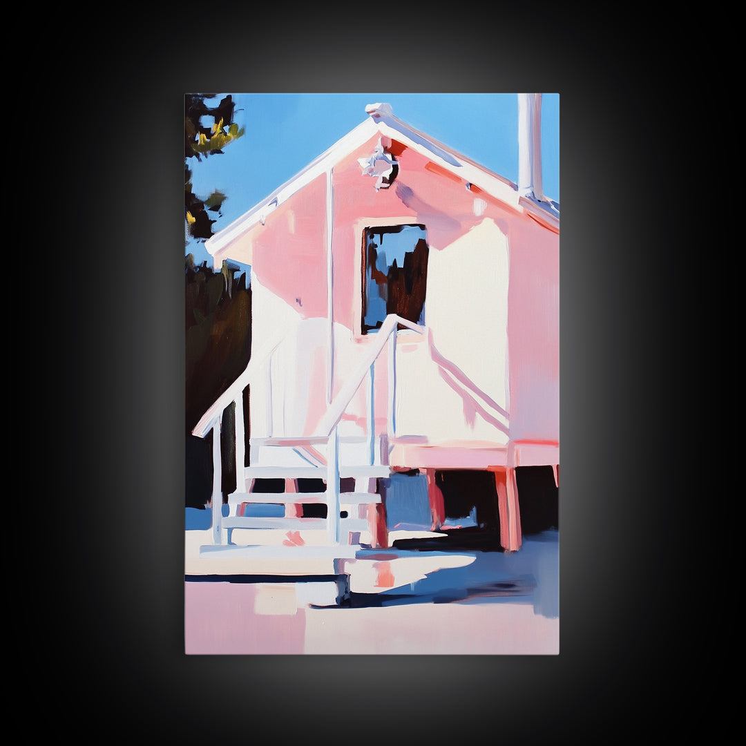 Cabin in Snow, Winter Scene, Cozy Home, Rustic Retreat, Framed Canvas Print, Nature Wall Art, Minimalist Aesthetic, Christmas Decor