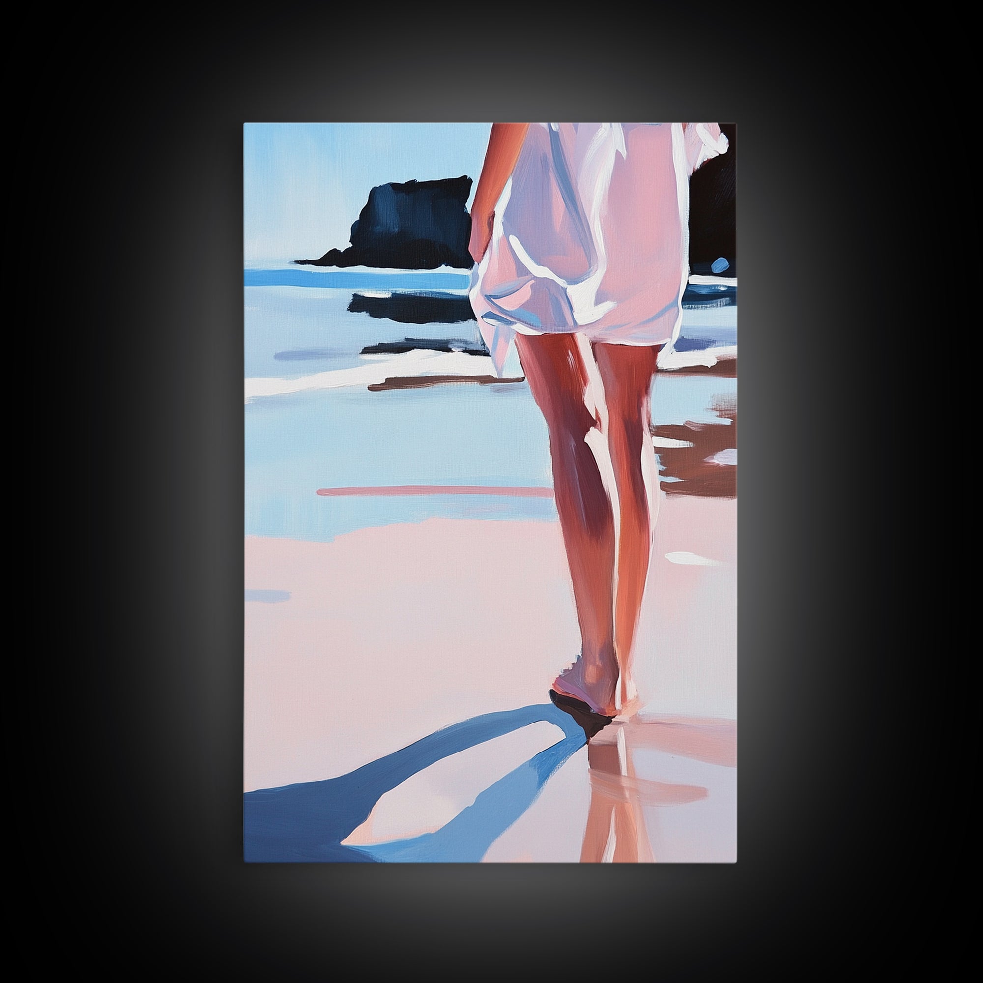 Walk, Beach, Serenity, Freedom, Canvas Print, Minimalist Seaside Wall Art, Soft Feminine Decor, Coastal Bedroom Artwork, Ocean Home Aesthetic