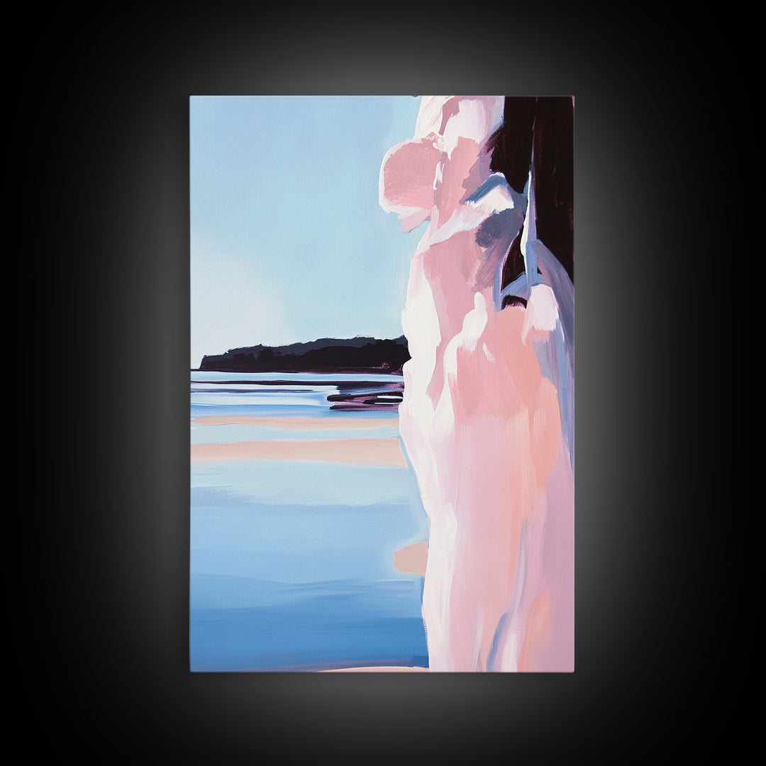 Beach Cliff, Coastal Landscape, Seascape Painting, Canvas Print, Modern Wall Art, Ocean Decor, Minimalist Art, Living Room Wall Art