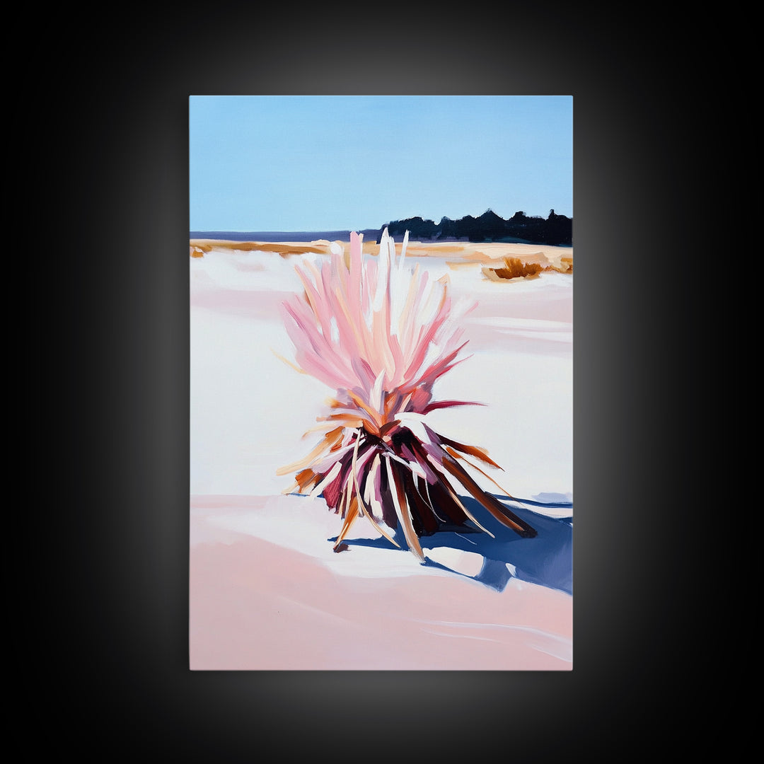 Desert Plant, Soft Pink Tones, Modern Botanical Wall Art, Framed Canvas Print, Southwest Decor, Minimalist Nature Painting