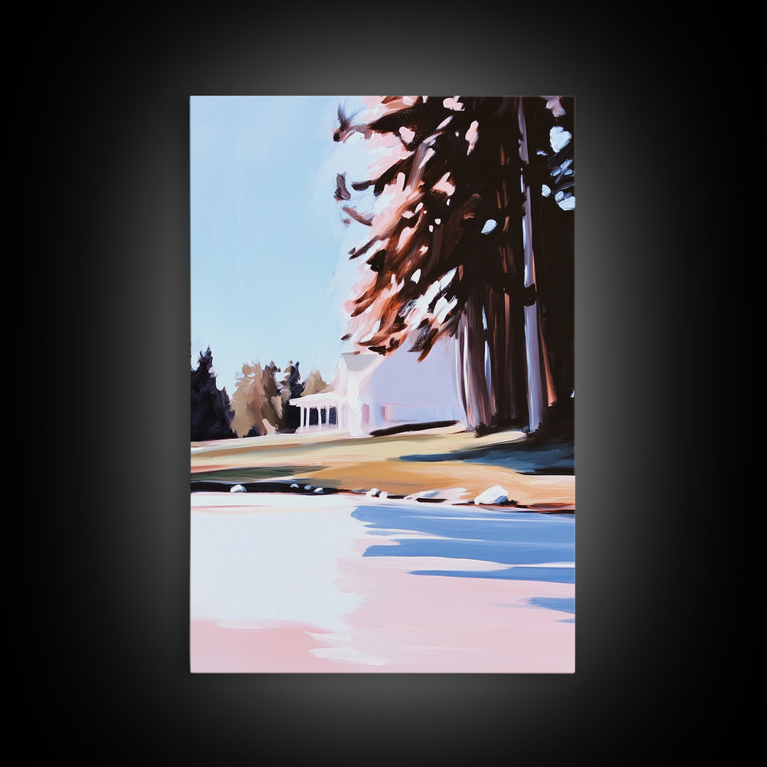 Autumn Tree, Tranquil Landscape Painting, Nature Retreat Art, Framed Canvas Print, Cozy Cabin Wall Decor, Fall Aesthetic