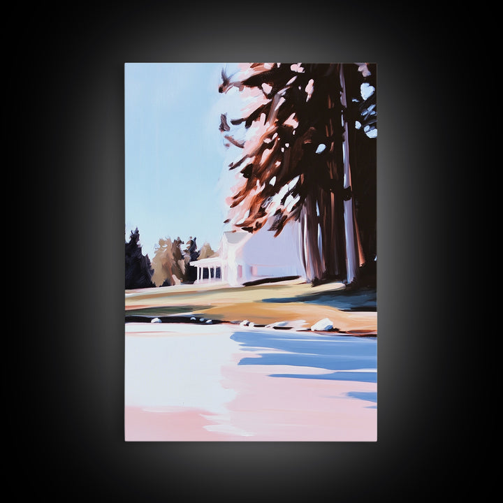 Autumn Tree, Tranquil Landscape Painting, Nature Retreat Art, Framed Canvas Print, Cozy Cabin Wall Decor, Fall Aesthetic