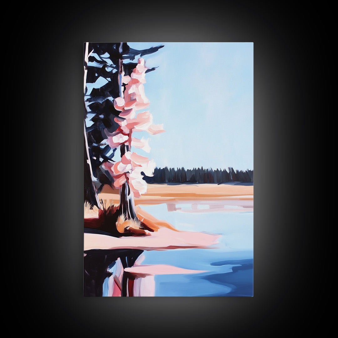 Autumn Lake, Reflection Art, Nature Print, Landscape Wall Art, Framed Canvas Print, Minimalist Decor, Forest Scene, Cabin Aesthetic