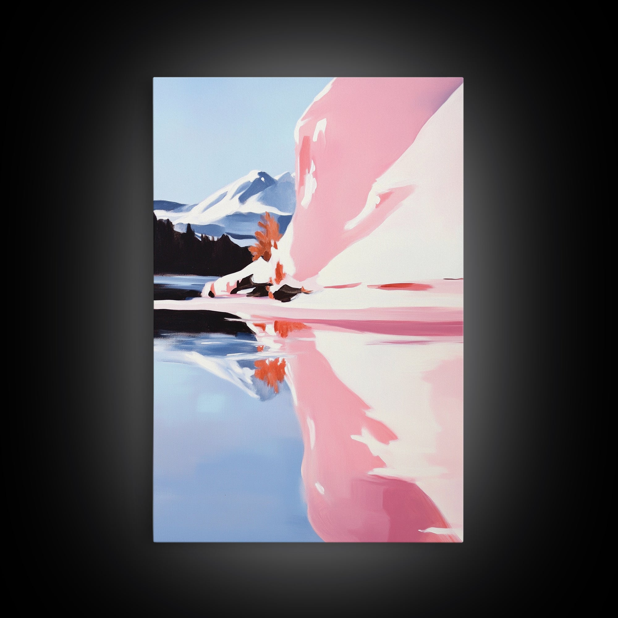 Mountain Lake Painting, Scenic Nature Art, Abstract Reflections, Framed Canvas Print, Boho Landscape, Bedroom Wall Art, Earthy Decor