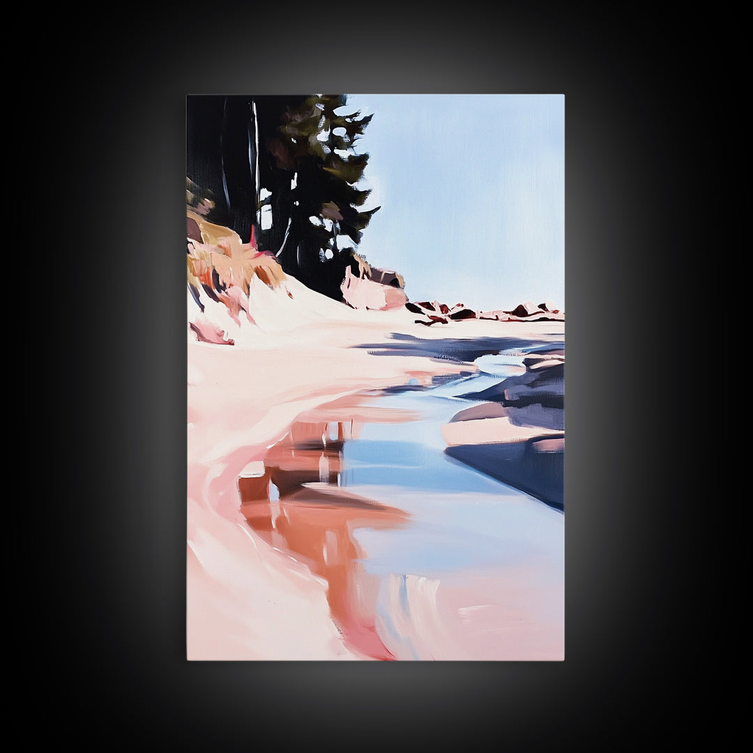 Coastal Forest Scene, Beach Landscape Art, Minimalist Seaside Painting, Framed Canvas Print, Boho Wall Decor, Nature Lover Gift, Bedroom Art