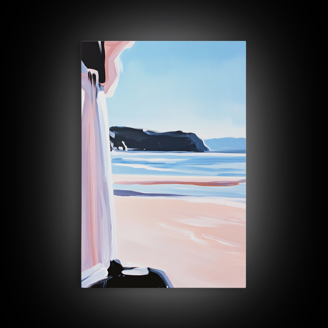 Ocean Horizon, Coastal Landscape, Serene Beach Art, Pastel Tones, Framed Canvas Print, Minimalist Home Decor, Living Room Art