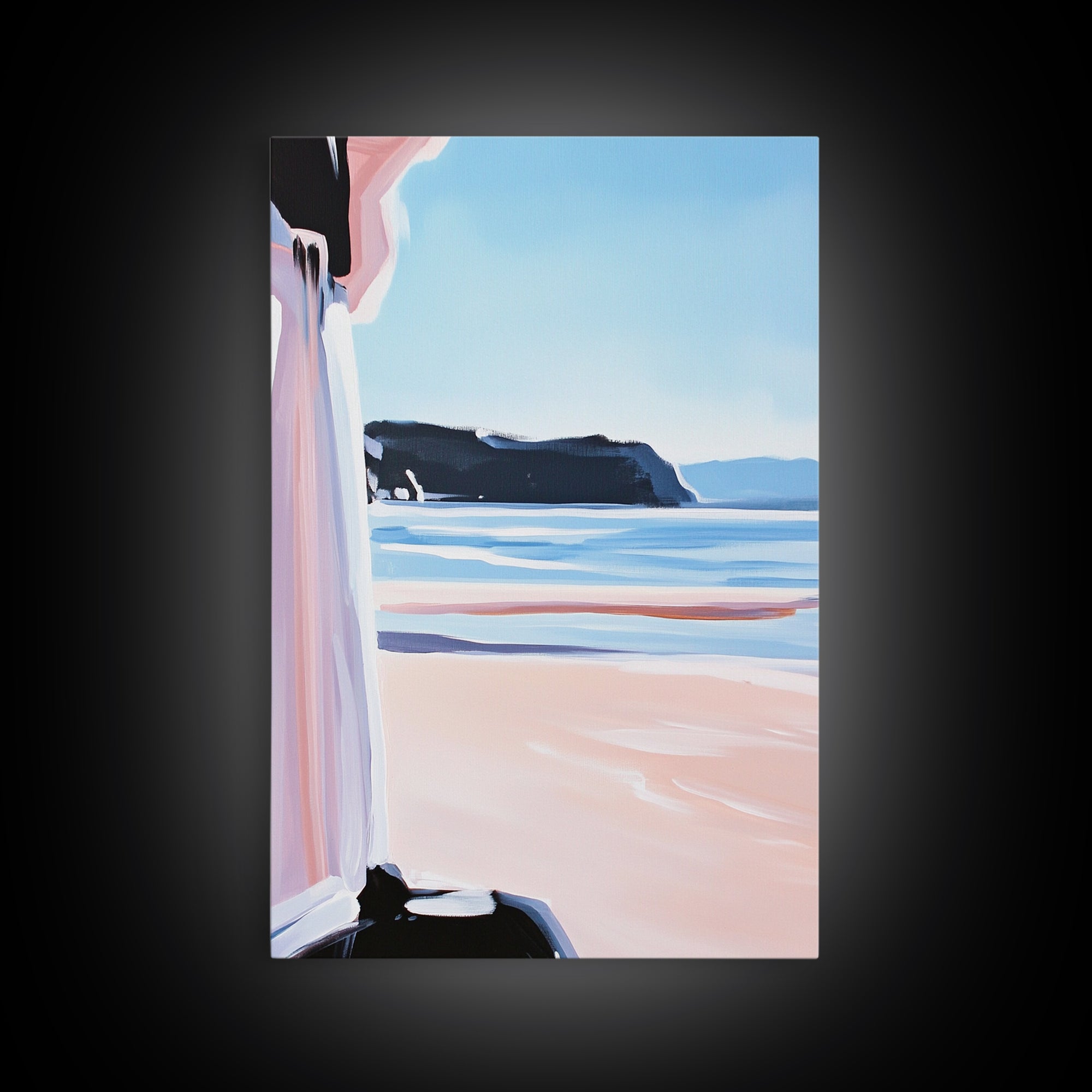 Ocean Horizon, Coastal Landscape, Serene Beach Art, Pastel Tones, Framed Canvas Print, Minimalist Home Decor, Living Room Art
