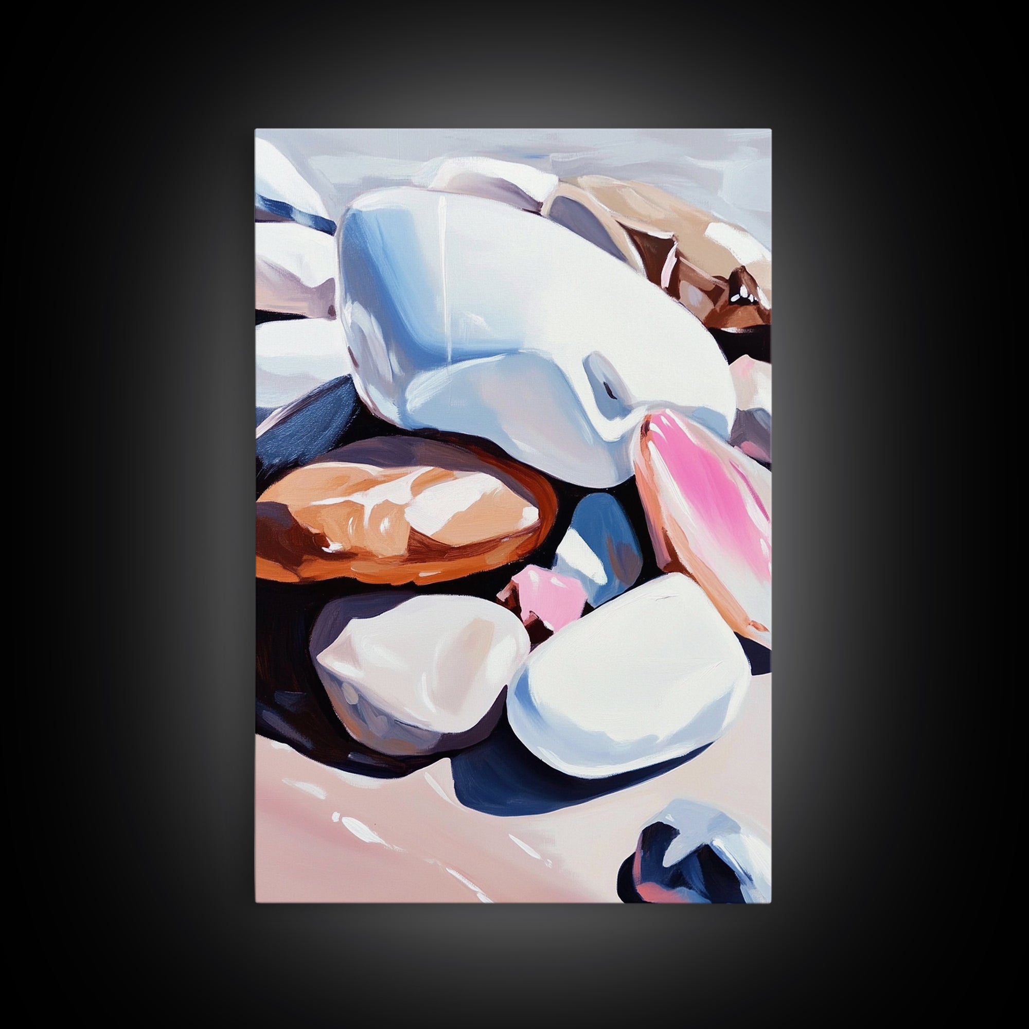 Pebble Beach, Coastal Rock Art, Natural Elements, Earthy Aesthetic, Minimalist Canvas Print, Zen Decor, Tranquil Living Room Art
