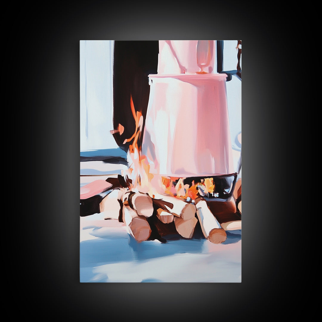 Campfire, Cozy Art, Autumn Decor, Rustic Wall Art, Framed Canvas Print, Cabin Vibes, Warm Aesthetic, Nature Lover Artwork