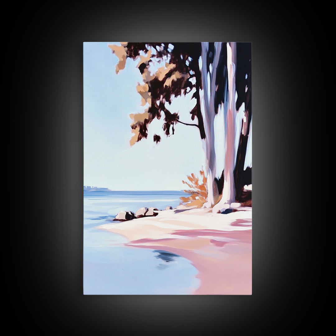 Coastal Serenity, Beach Landscape, Blue Ocean, Framed Canvas Print, Minimalist Wall Art, Modern Decor, Living Room Art, Ocean Scene