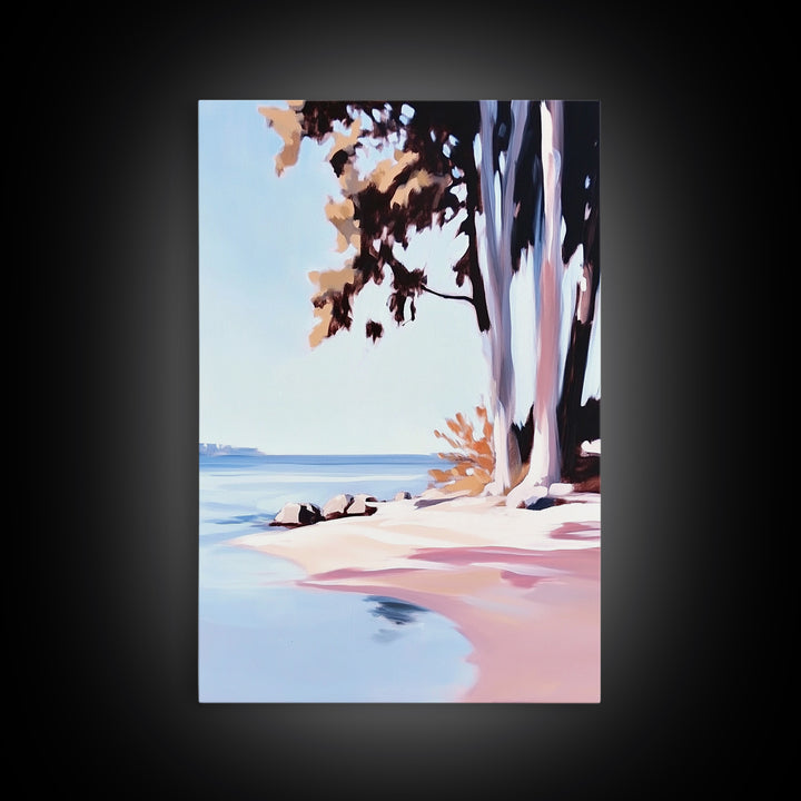 Coastal Serenity, Beach Landscape, Blue Ocean, Framed Canvas Print, Minimalist Wall Art, Modern Decor, Living Room Art, Ocean Scene