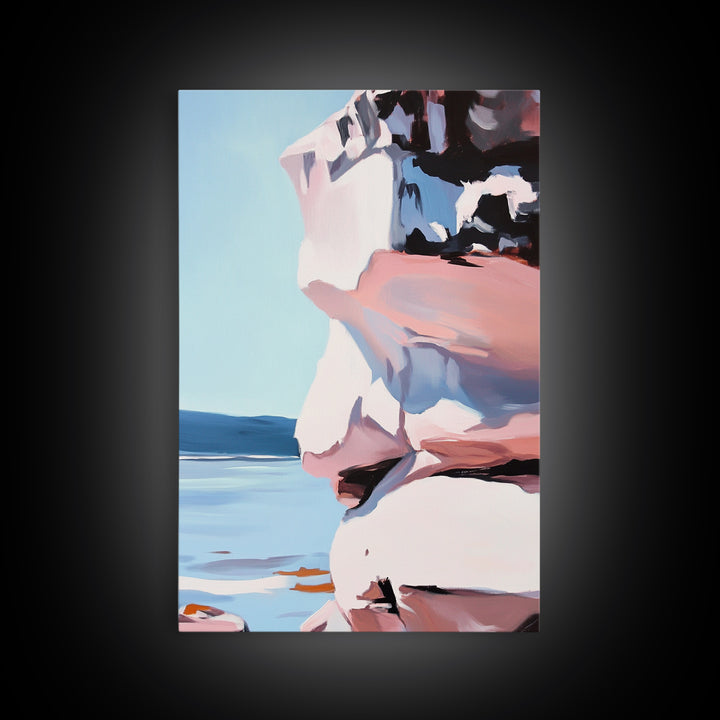 Coastal Cliffs, Ocean Wall Art, Beach House Decor, Abstract Seascape, Modern Coastal, Framed Canvas Print, Nautical Wall Art