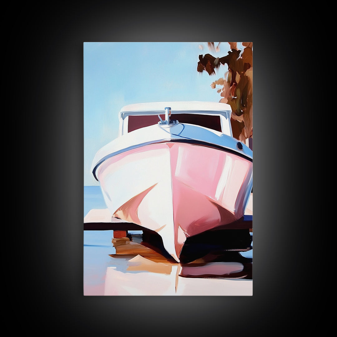 Boat Reflection, Coastal Decor, Nautical Art, Marina Print, Framed Canvas Print, Ocean Wall Art, Minimalist Seascape, Tranquil Artwork