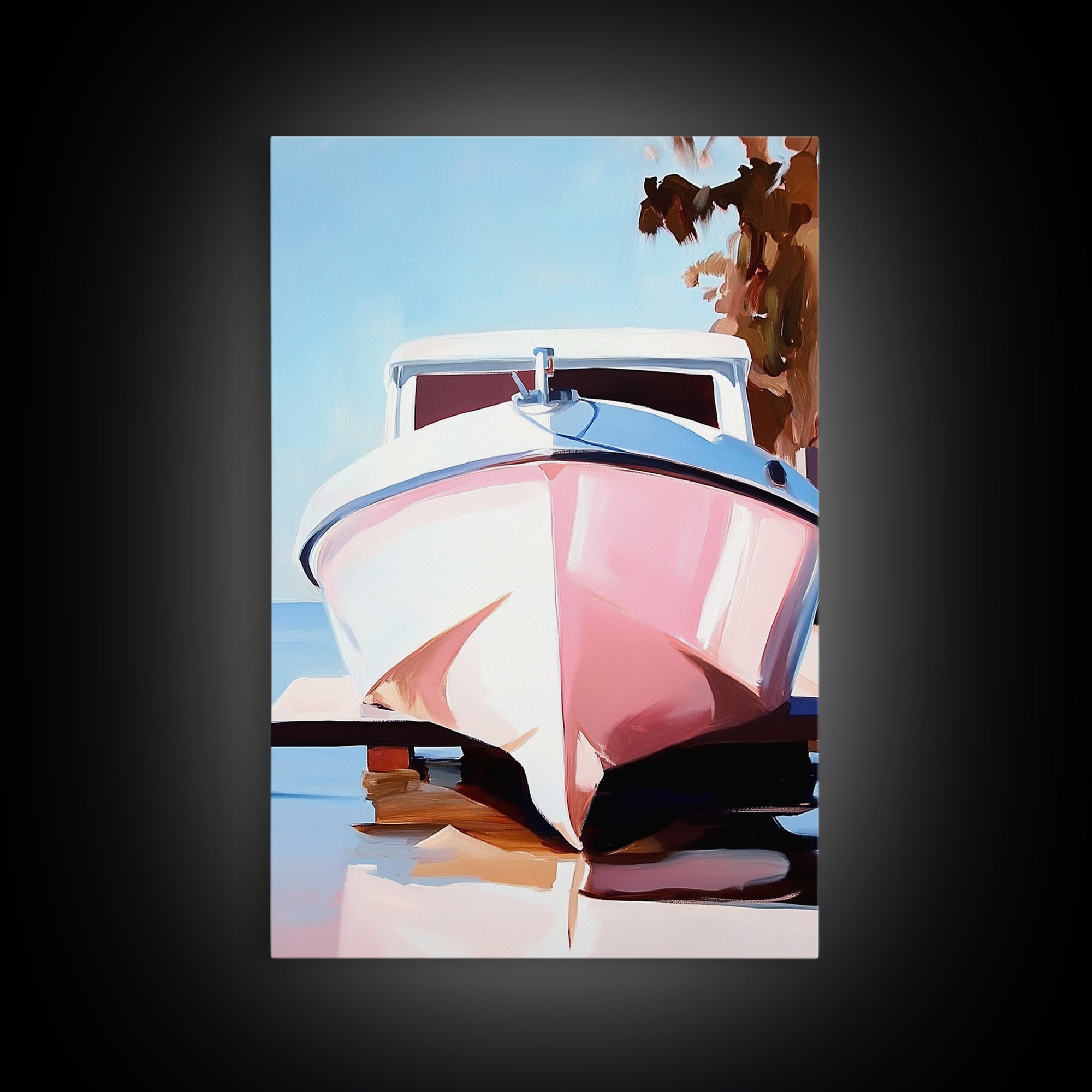 Boat Reflection, Coastal Decor, Nautical Art, Marina Print, Framed Canvas Print, Ocean Wall Art, Minimalist Seascape, Tranquil Artwork