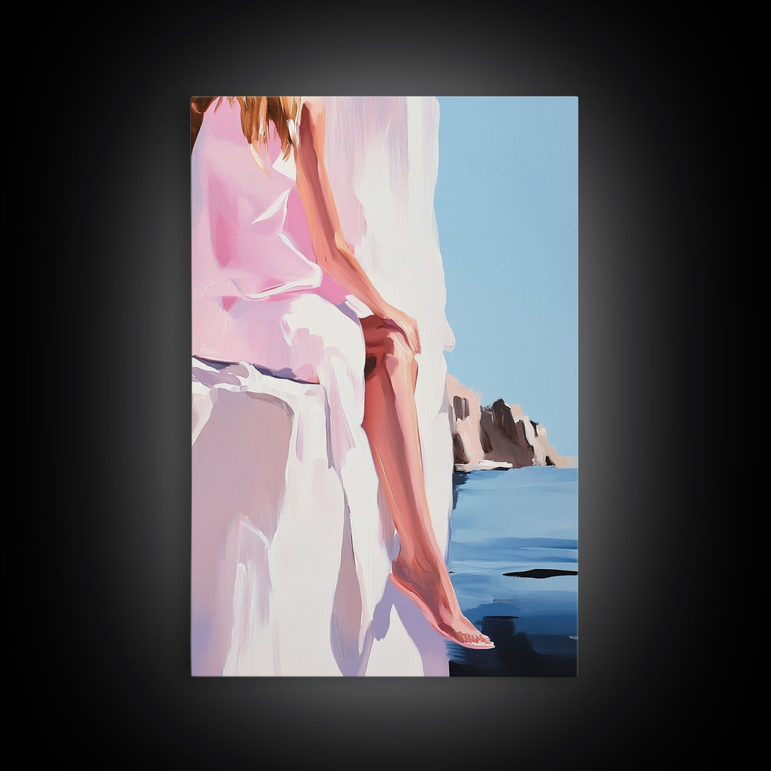 Abstract Rock, Water Reflection, Earthy Tones, Tranquil Nature Scene, Modern Aesthetic, Framed Canvas Print, Living Room Wall Art