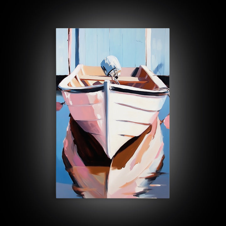 Rustic Boat, Nautical Wall Art, Coastal Home Decor, Seaside Aesthetic, Soft Pastels, Framed Canvas Print, Living Room
