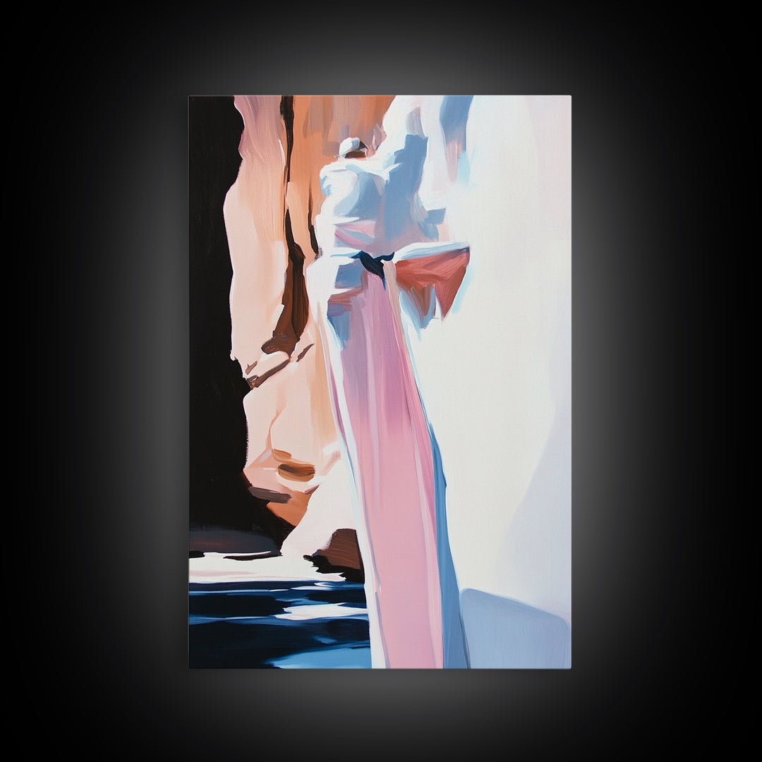 Canyon Serenity, Earthy Landscape, Nature Inspired Art, Warm Neutral Tones, Rustic Minimalist Style, Framed Canvas Print