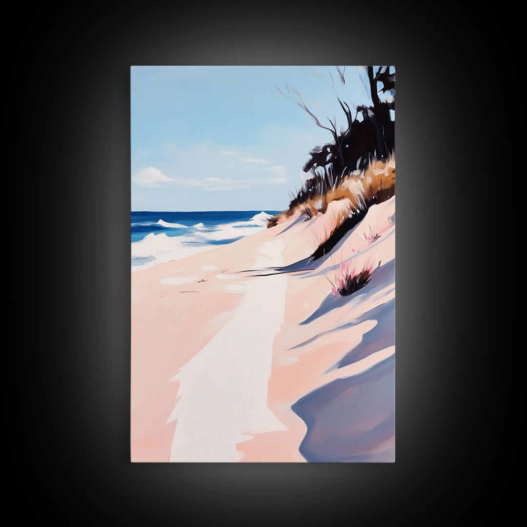 Beach Path, Coastal Art, Modern Seascape, Framed Canvas Print, Ocean Wall Art, Minimalist Beach Painting, Bedroom Wall Decor