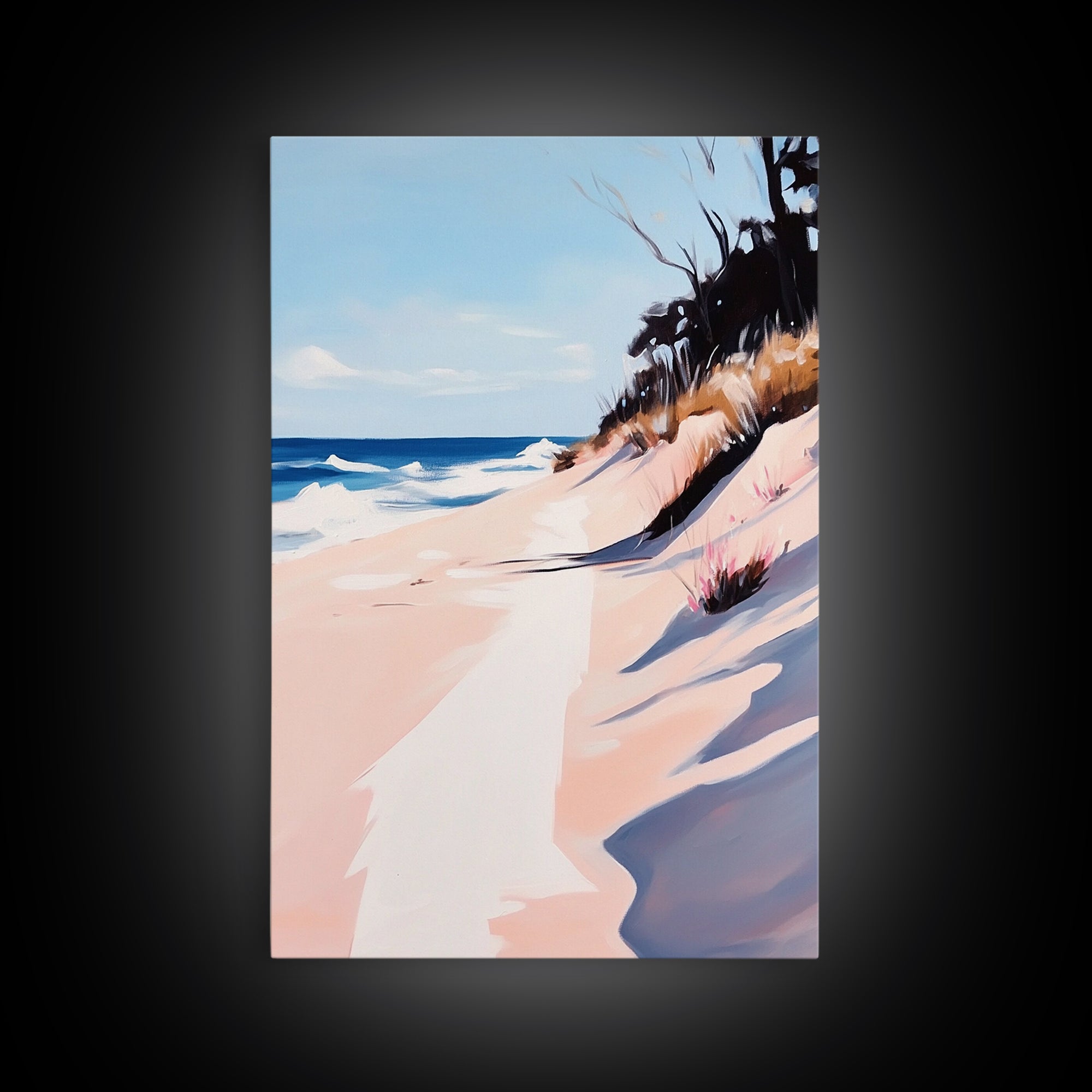 Beach Path, Coastal Art, Modern Seascape, Framed Canvas Print, Ocean Wall Art, Minimalist Beach Painting, Bedroom Wall Decor