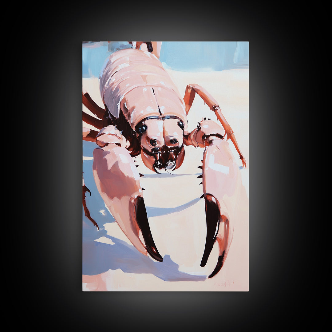 Crab Art, Coastal Nautical, Beach House Decor, Framed Canvas Print, Ocean Wall Art, Modern Minimalist Painting, Kitchen Wall Decor