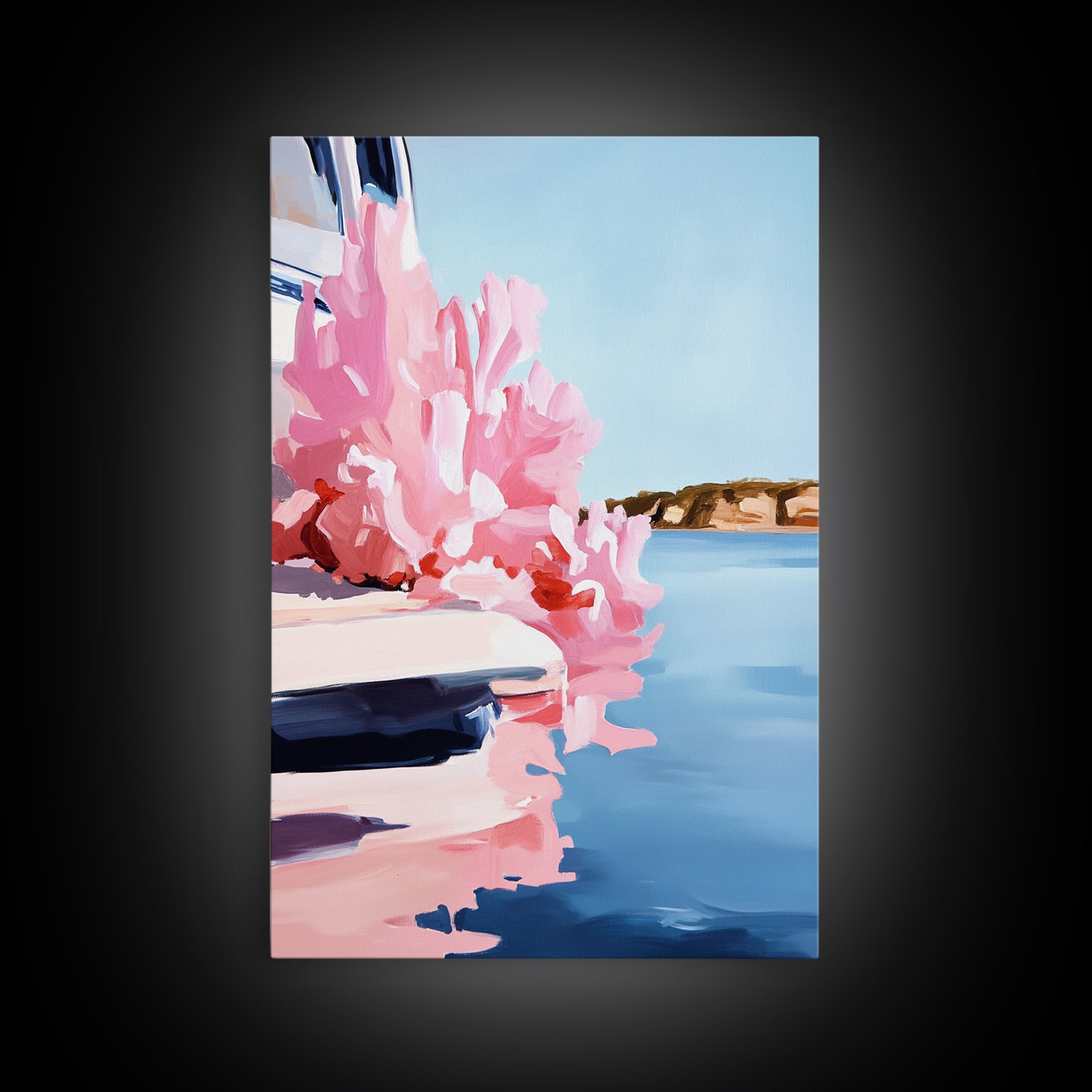 Boat Reflection, Nautical Wall Art, Ocean Painting, Framed Canvas Print, Coastal Living Decor, Modern Seascape, Beach House Artwork