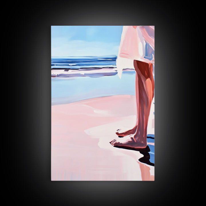 Barefoot Beach, Ocean View, Coastal Serenity, Minimalist Art, Framed Canvas Print, Seaside Aesthetic, Bedroom Decor, Relaxing Wall Art