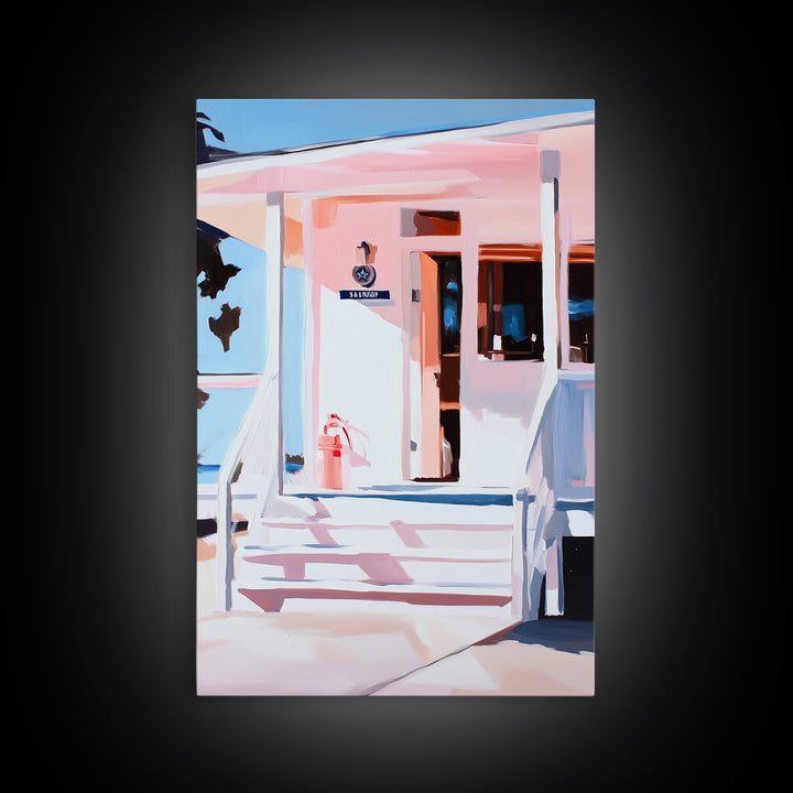 Beach House, Coastal Art, Nautical Decor, Minimalist Wall Art, Framed Canvas Print, Modern Home, Living Room Art, Pastel Painting