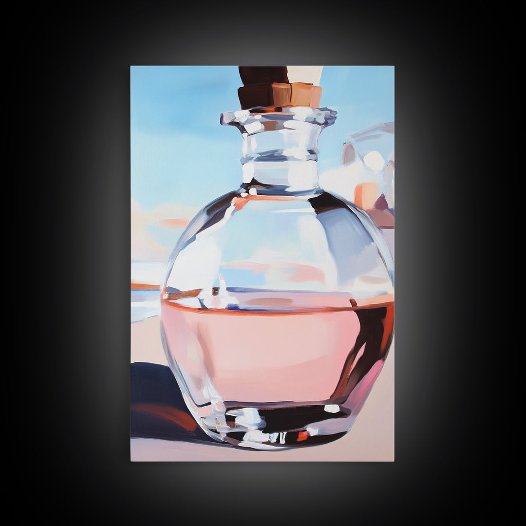 Abstract Bottle, Pink Aesthetic, Modern Kitchen Wall Art, Contemporary Bar Decor, Minimalist Still Life, Framed Canvas Print