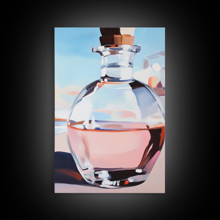 Abstract Bottle, Pink Aesthetic, Modern Kitchen Wall Art, Contemporary Bar Decor, Minimalist Still Life, Framed Canvas Print