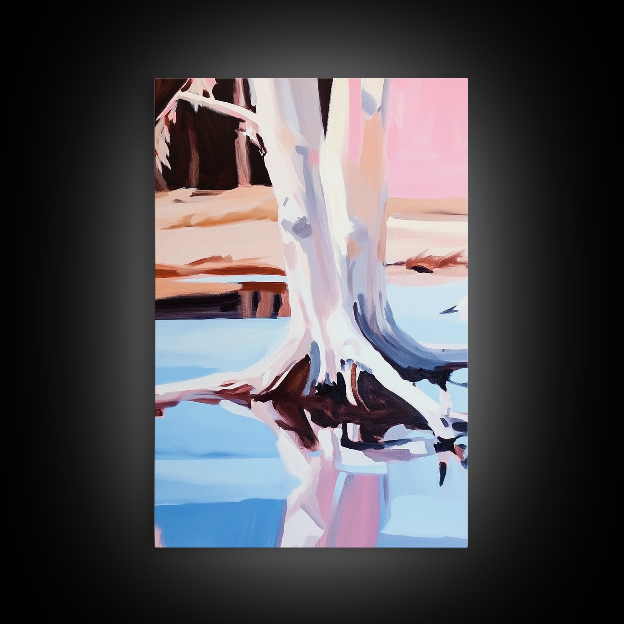 Tree Reflection, Nature Inspired Art, Framed Canvas Print, Minimalist Landscape, Tranquil Water Painting, Contemporary Home Decor