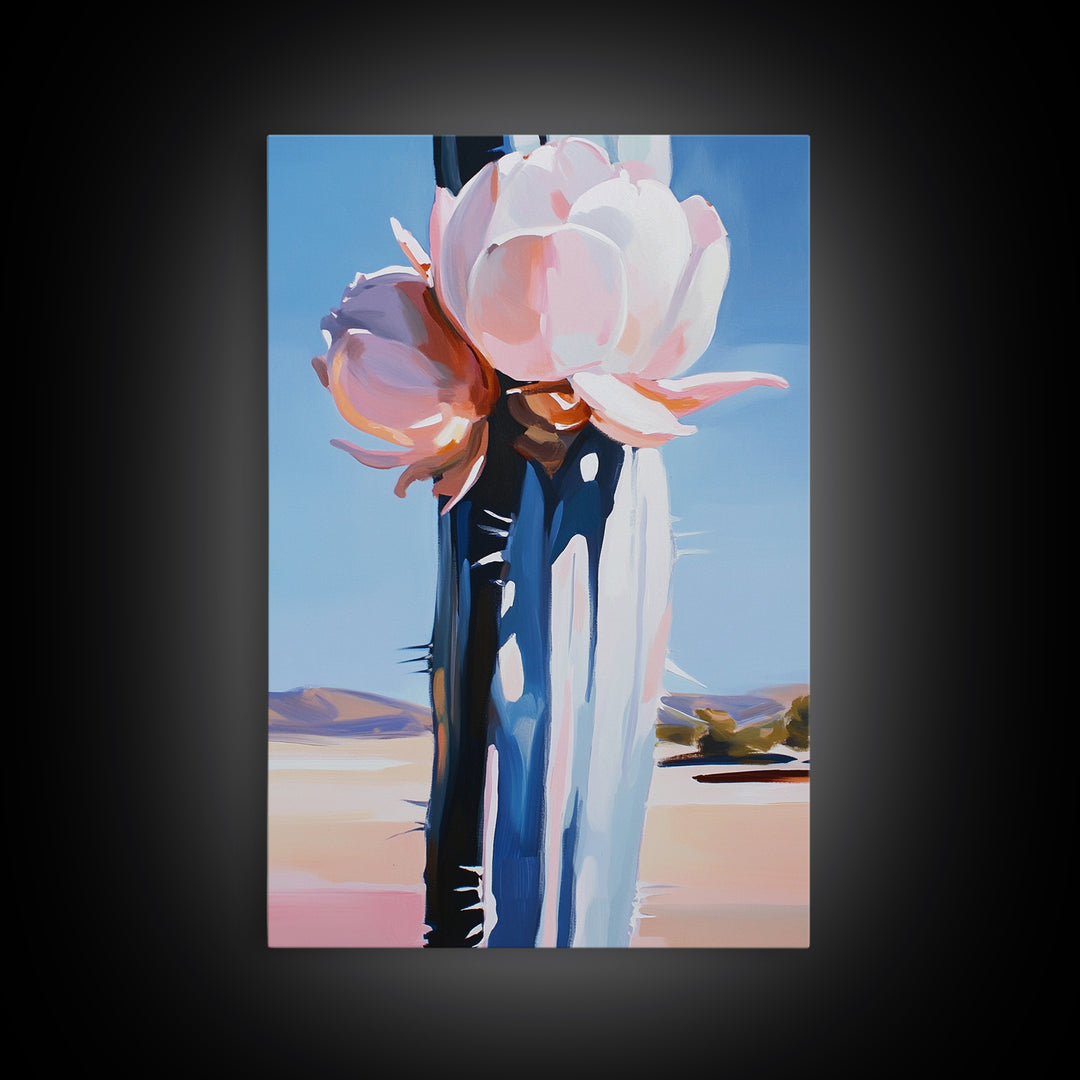 Desert Flowers, Modern Botanical Art, Pastel Succulent Painting, Nature Inspired Wall Decor, Framed Canvas Print, Aesthetic Home Art