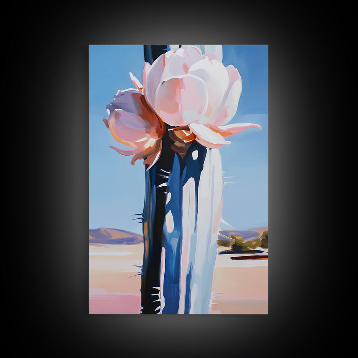 Desert Flowers, Modern Botanical Art, Pastel Succulent Painting, Nature Inspired Wall Decor, Framed Canvas Print, Aesthetic Home Art