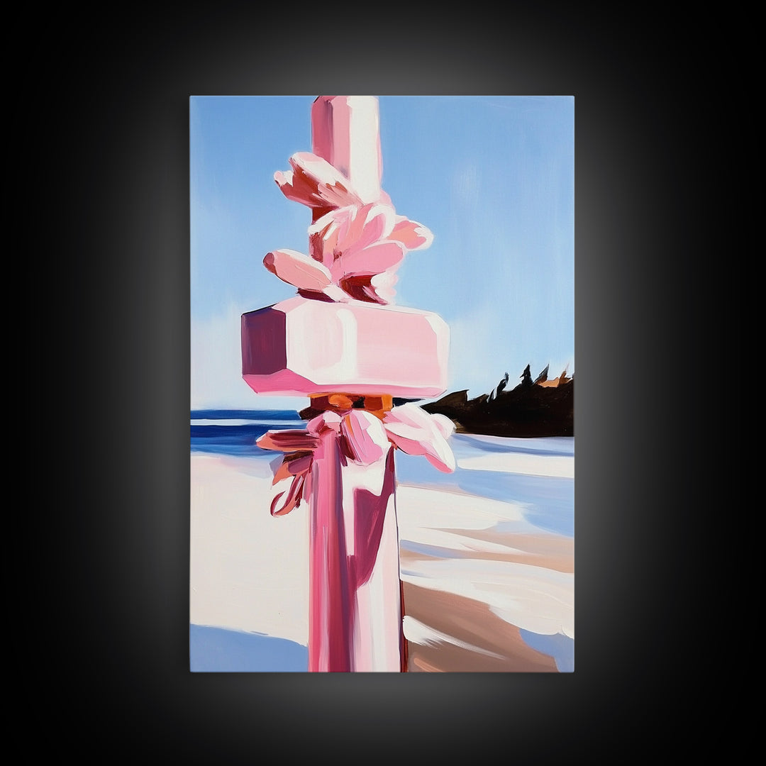 Abstract Coastal Pillar, Ocean Inspired Art, Minimalist Blue Aesthetic, Beach House Decor, Canvas Print, Framed Canvas Print