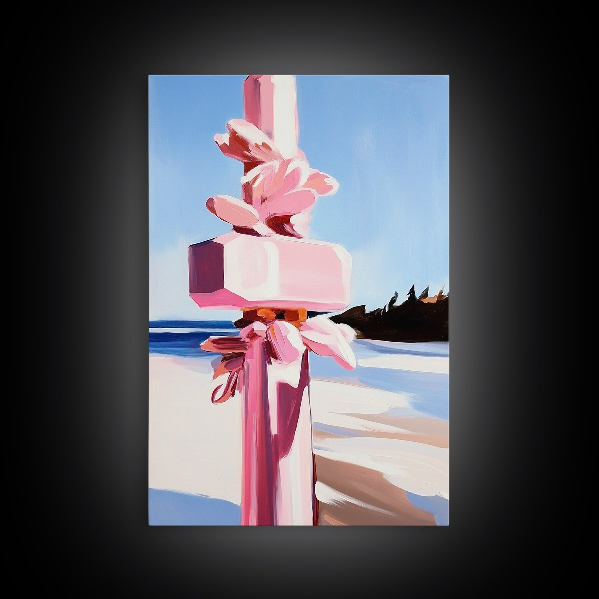 Abstract Coastal Pillar, Ocean Inspired Art, Minimalist Blue Aesthetic, Beach House Decor, Canvas Print, Framed Canvas Print