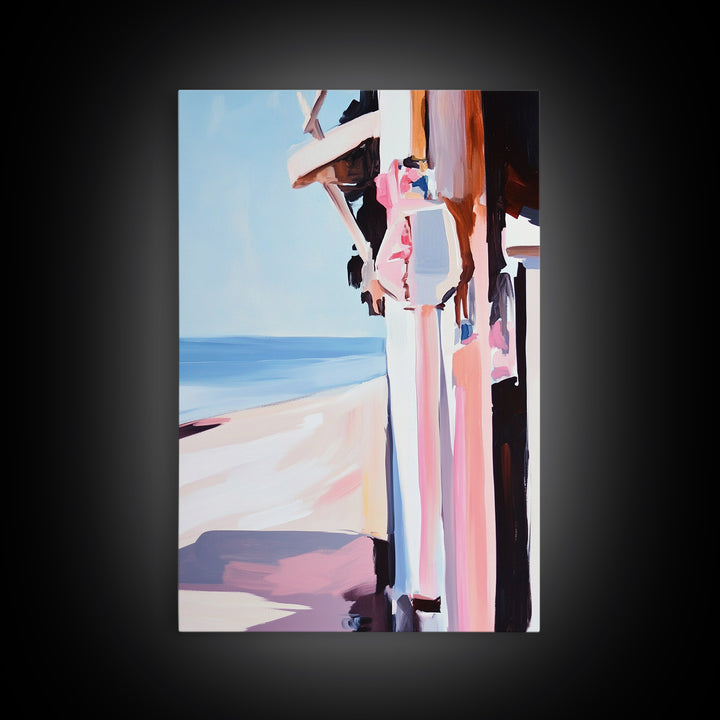 Beachside Figure, Coastal Minimalist Art, Abstract Summer Aesthetic, Tranquil Seaside Decor, Canvas Print, Framed Canvas Print