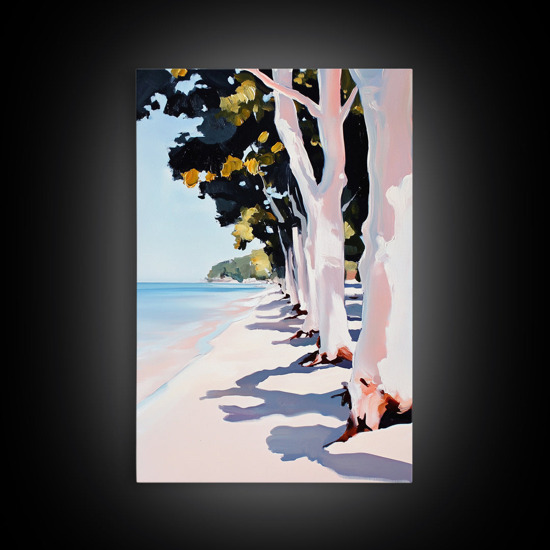 Coastal, Beach Path, Tree Lined, Framed Canvas Print, Ocean View Wall Art, Relaxing Home Decor, Seaside Landscape, Nautical Aesthetic