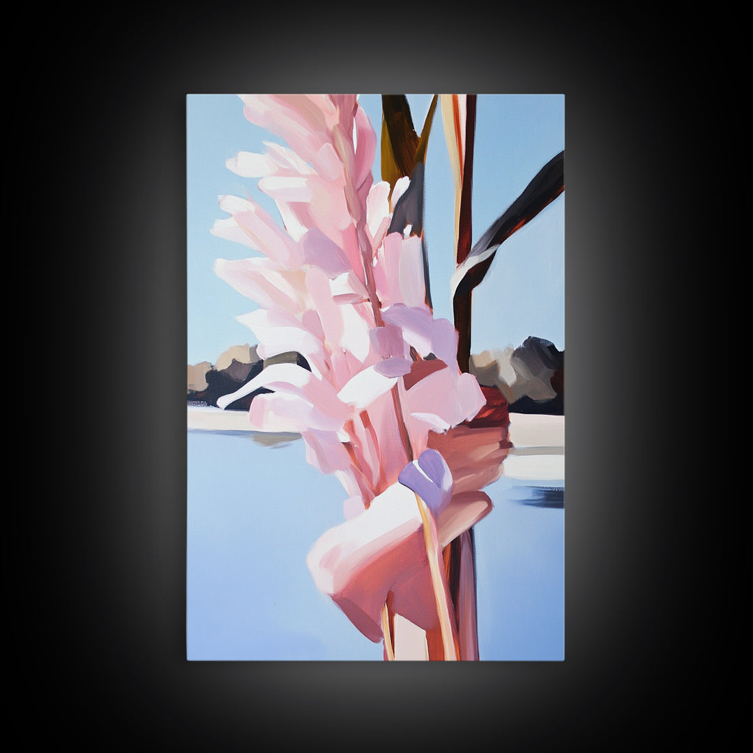 Botanical, Pink Flowers, Summer Nature Art, Canvas Print, Floral Painting, Minimalist Wall Decor, Feminine Home Art, Bedroom Wall Art