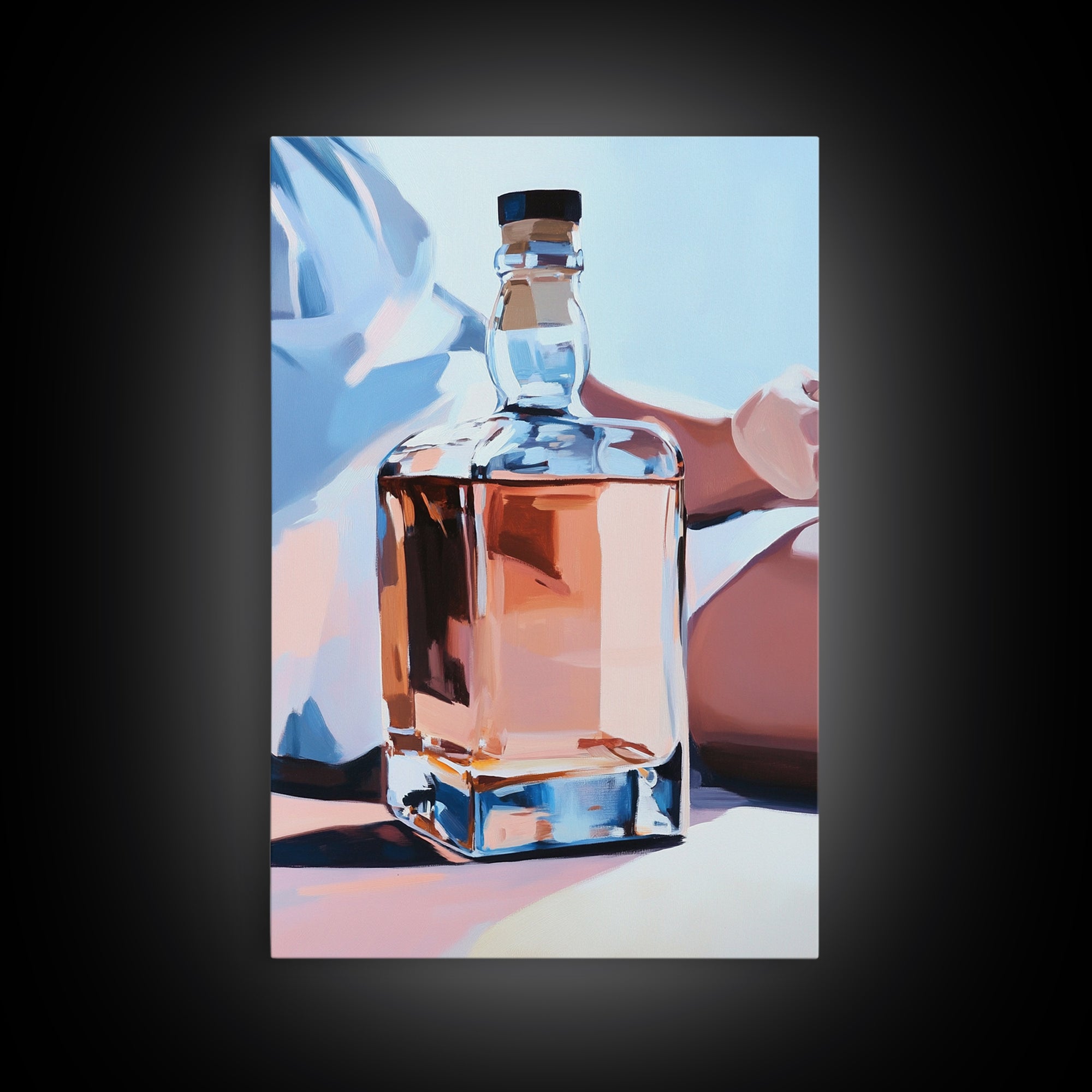Whiskey Bottle, Elegant Drink, Modern Still Life, Minimalist Art, Sophisticated Decor, Bar Wall Art, Contemporary Painting, Canvas Print