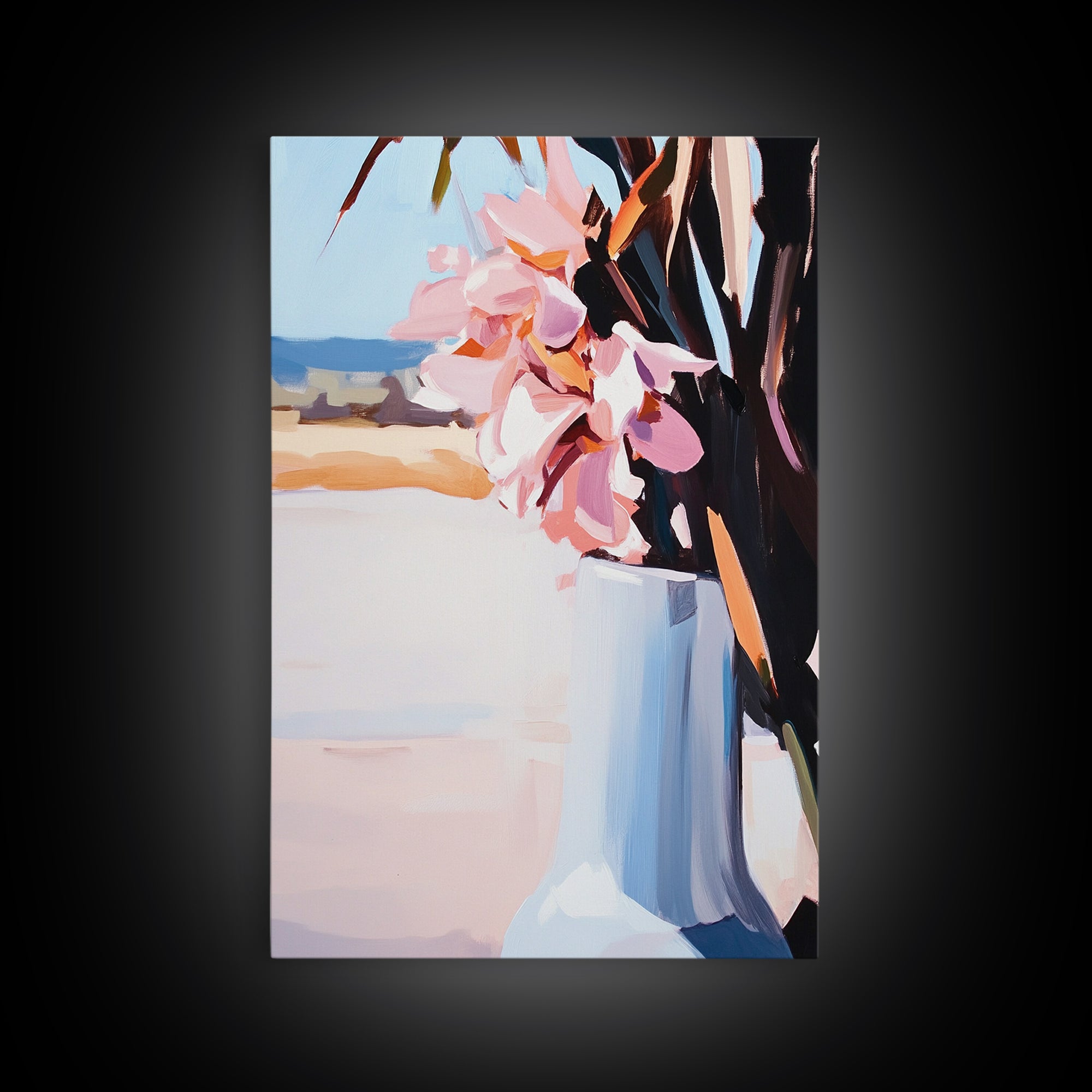 Beach Vase, Coastal Florals, Ocean Breeze, Relaxing Summer Art, Minimalist Aesthetic, Pastel Painting, Living Room Art, Canvas Print