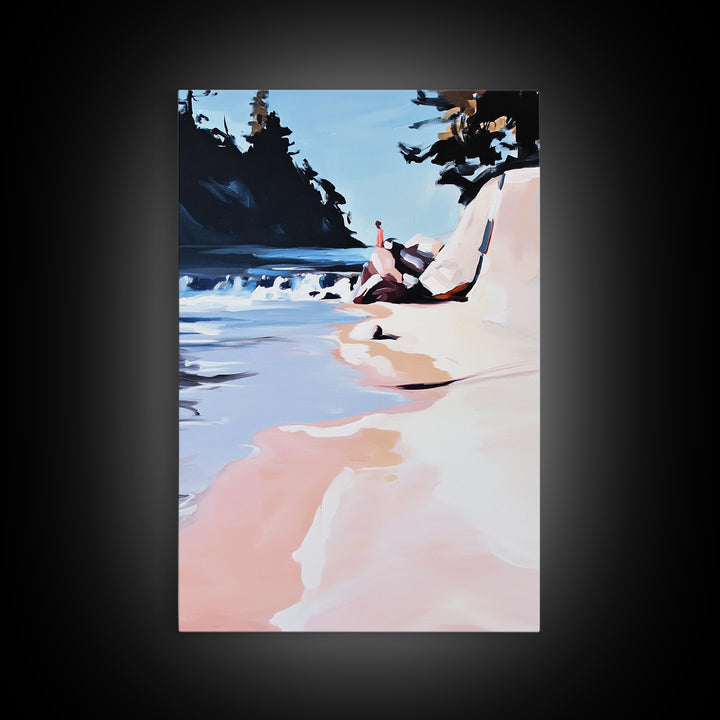 Coastal Escape, Beach Serenity, Soft Ocean Art, Tranquil Nature Scene, Summer Home Decor, Relaxing Wall Art, Framed Canvas Print