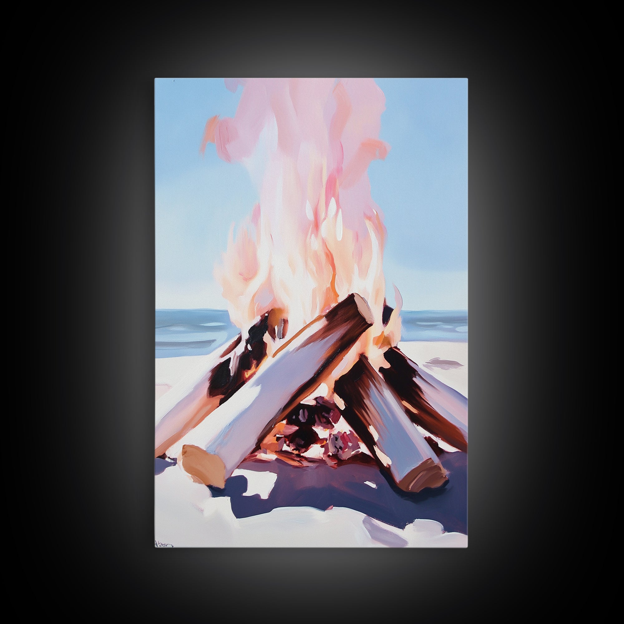 Beach Bonfire, Cozy Fire, Coastal Scene, Canvas Print, Warm Tones, Nautical Decor, Living Room Wall Art, Relaxing Nature Aesthetic