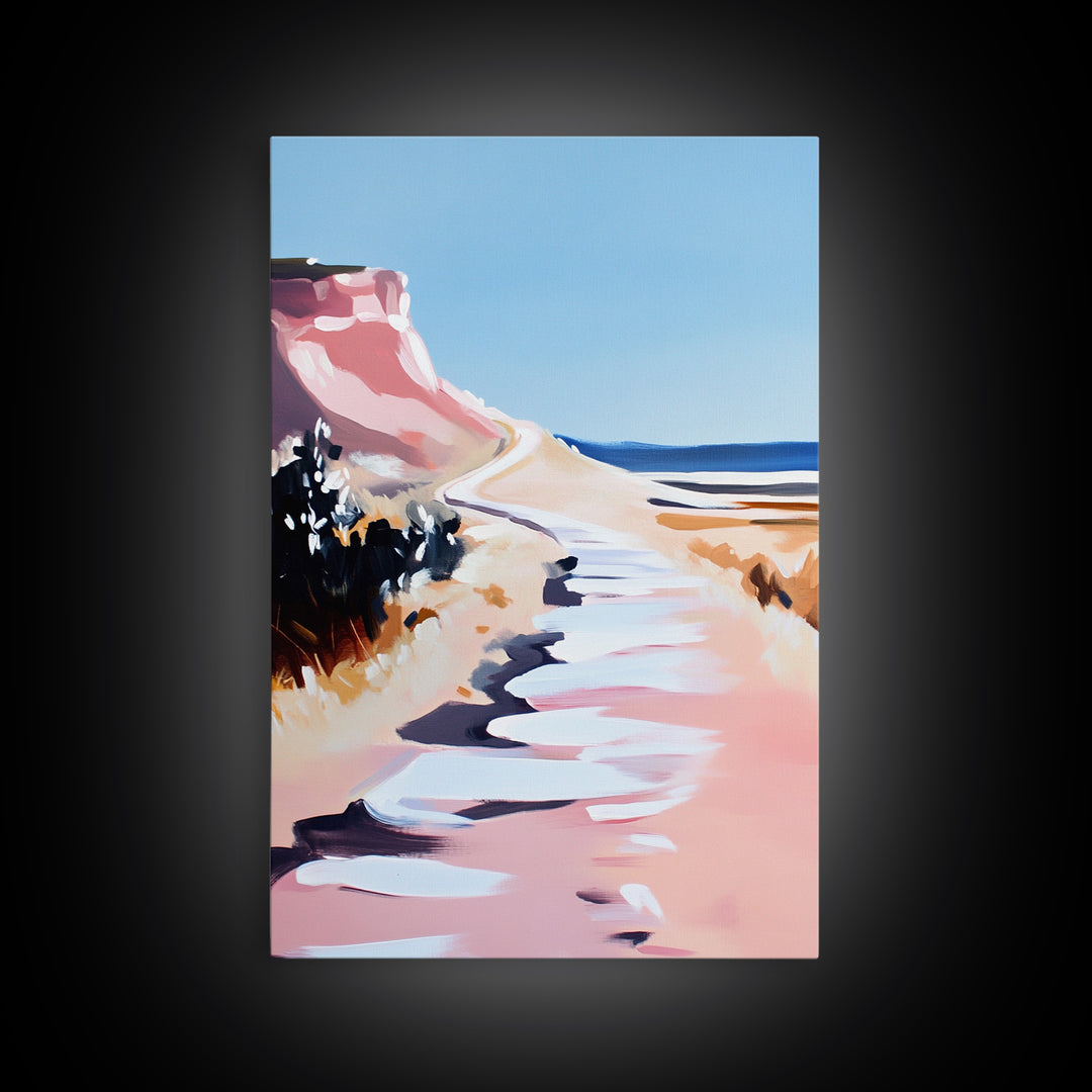 Coastal Path, Scenic Ocean Trail, Seaside Cliffs Art, Framed Canvas Print, Nautical Wall Decor, Beach House Aesthetic Artwork