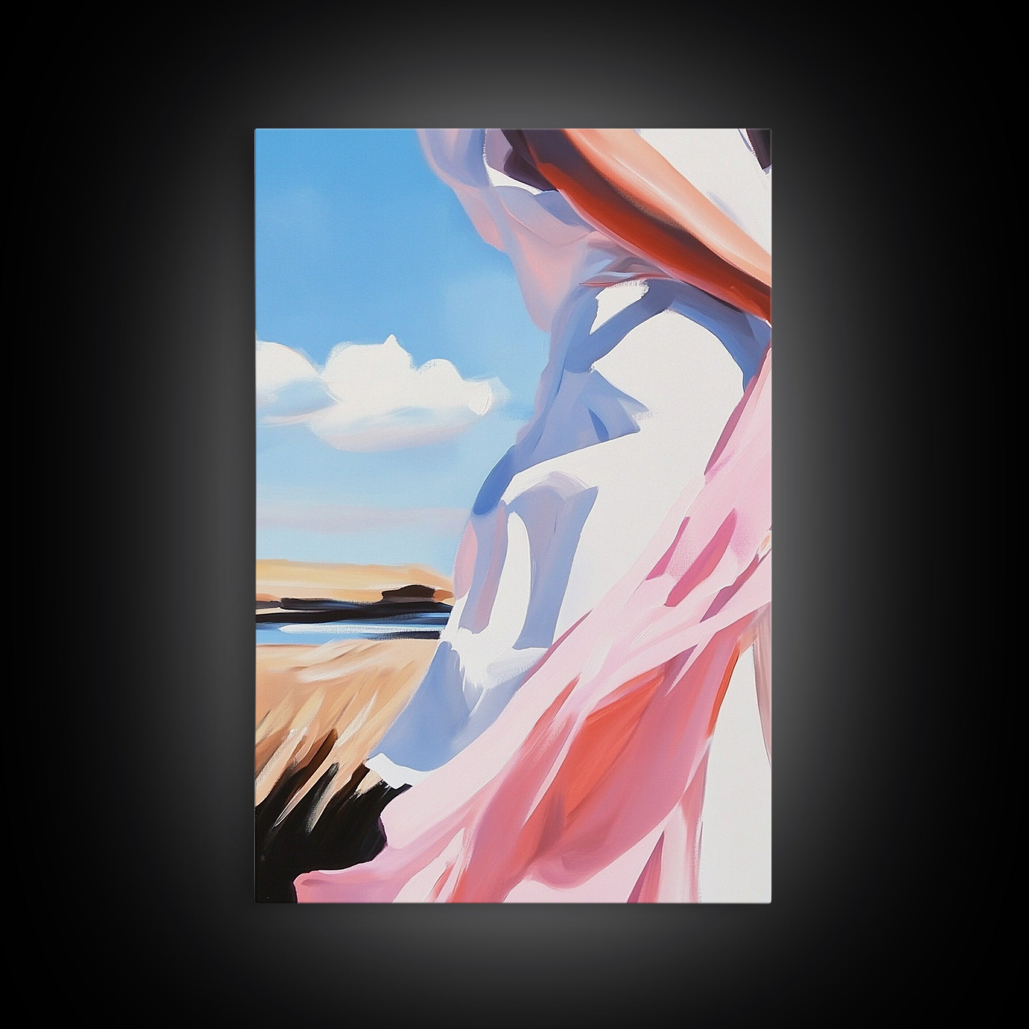 Coastal Breeze, Flowing Dress, Beach Aesthetic, Minimalist Art, Modern Home Decor, Living Room Wall Art, Framed Canvas Print