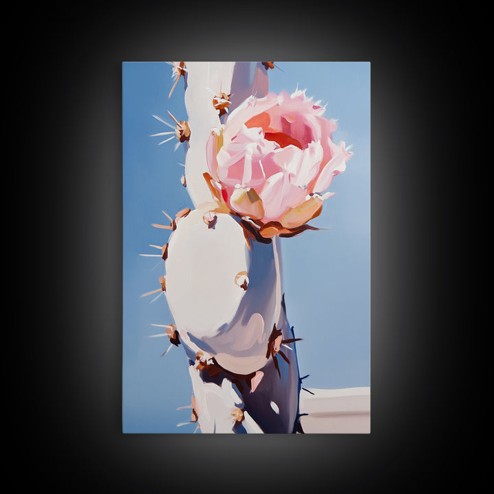 Cactus, Blooming Flower, Desert, Framed Canvas Print, Southwest Wall Art, Boho Aesthetic, Nature Decor, Botanical Art, Bedroom Art