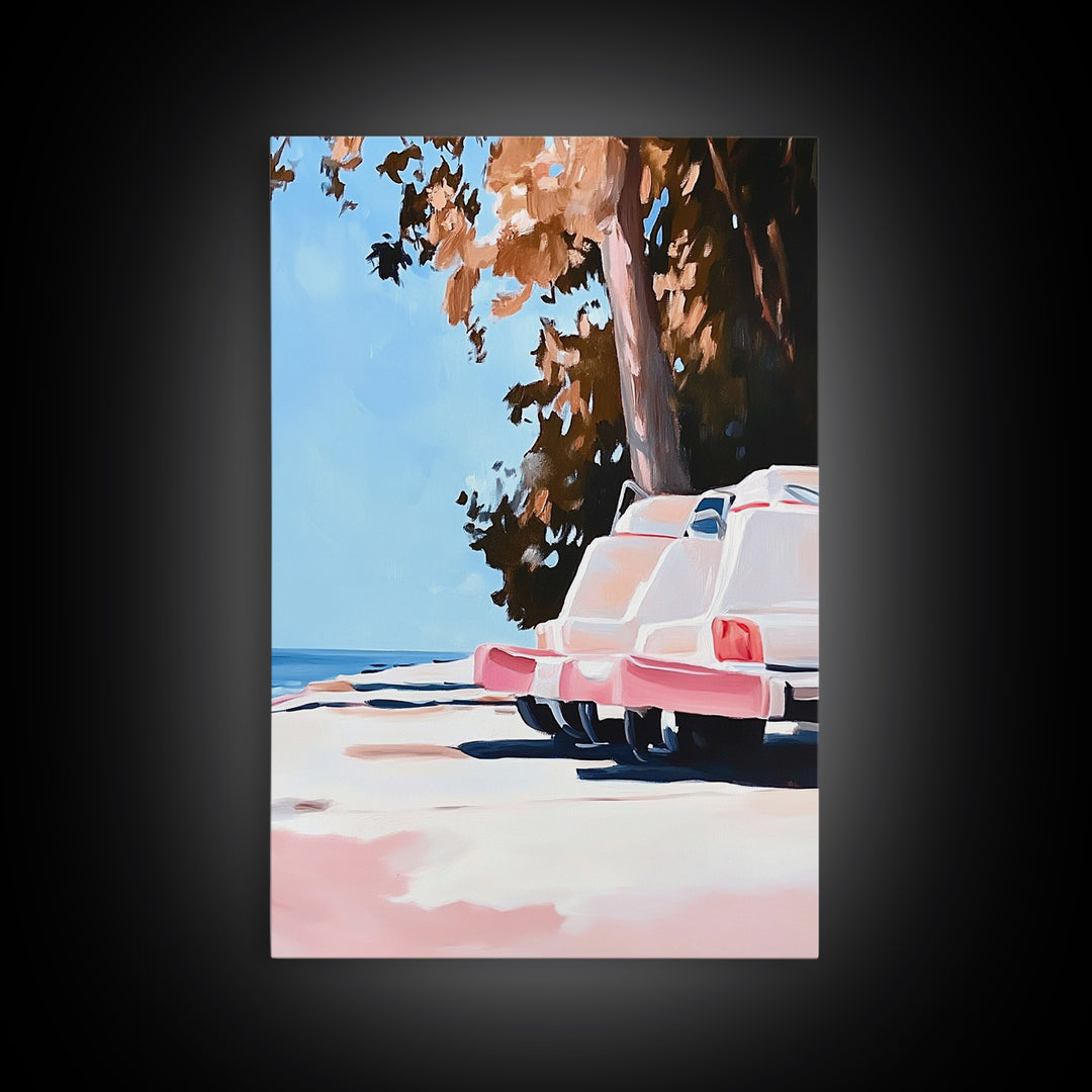 Cliffs and Water, Nature Wall Art, Minimalist Landscape, Coastal Home Decor, Blue and Pink Art, Framed Canvas Print, Office Wall Decor