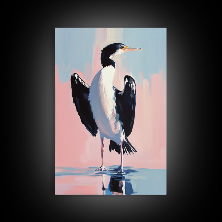 Coastal Bird Art, Modern Seabird Painting, Pastel Beach Decor, Contemporary Animal Print, Framed Canvas Print, Living Room Wall Art