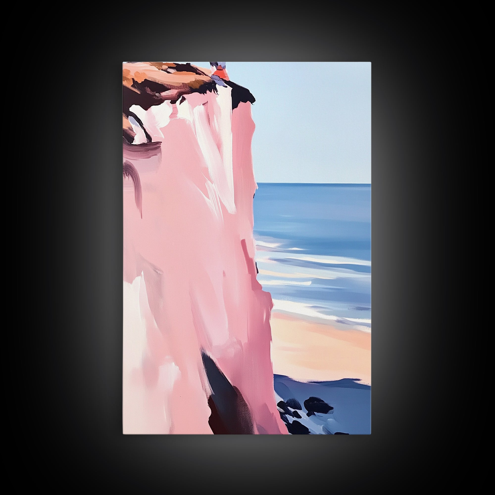 Cliffside Ocean Art, Coastal Landscape Painting, Serene Seaside Decor, Beach House Print, Framed Canvas Print, Living Room Wall Art